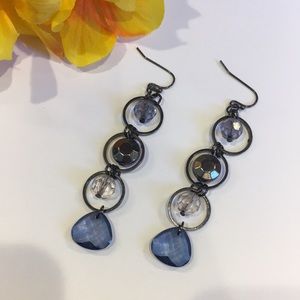 Blue beaded pewter dangle earrings